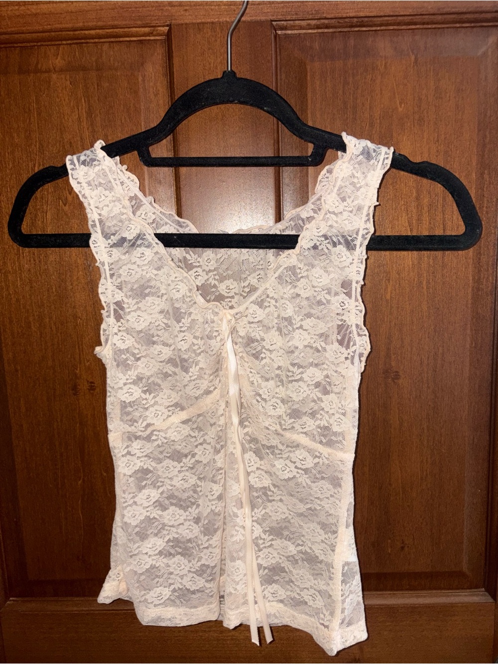 Brandy Melville Baby Pink Lace Tank with Front Ribbon